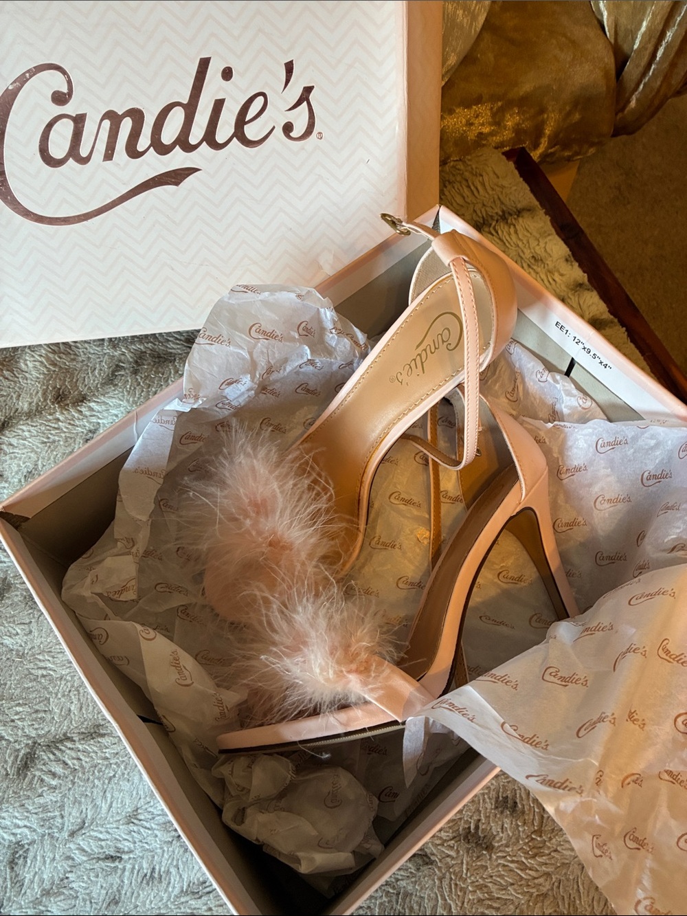 Candie's Pale Pink Strappy Feather Stiletto Heels- Size 7.5- Includes Box